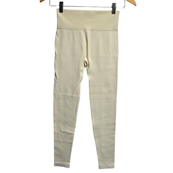 OQQ Ribbed Cream High-Rise Leggings Size Small - Picture 1 of 4